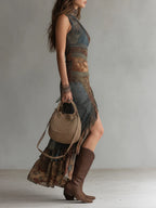 Ariadna | Vestido Largo Asimétrico Estampado con Abertura