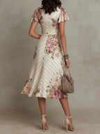 Irene | Vestido Midi de Satén Floral Elegante Retro