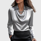 Blusa Satinada Elegante con Cuello Fruncido