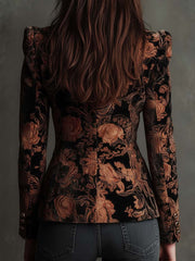 Bertilla | Black and Bronze Floral Print Suit Blazer