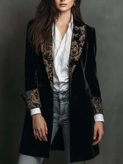 Leontina | Black Baroque Print Fitted Blazer