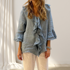 Blusa De Lino Y Algodón Con Volantes Elegante