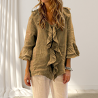 Blusa De Lino Y Algodón Con Volantes Elegante