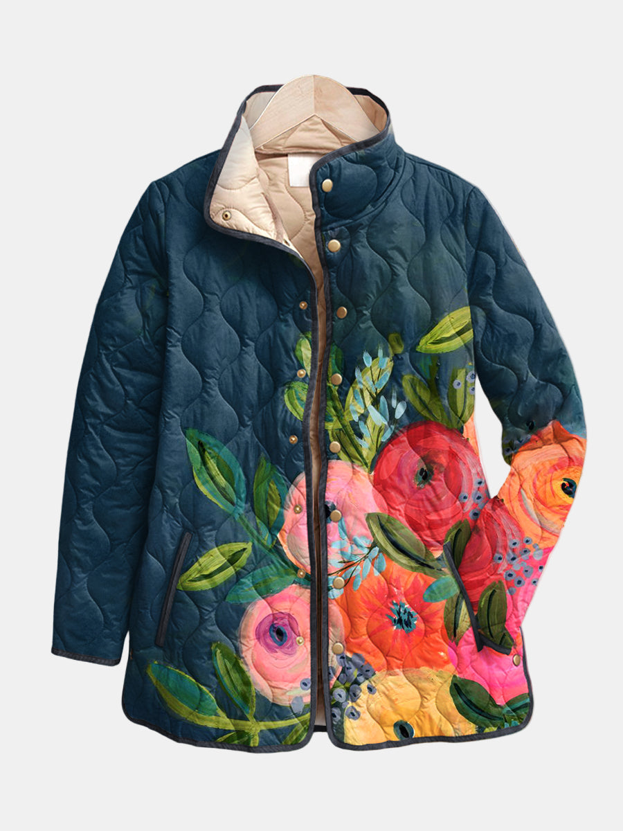 DELACROIX | Camille Painted Flowers Quilted Jacket
