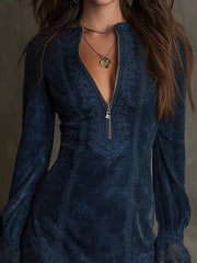Brisa - Robe courte en suédine à dentelle