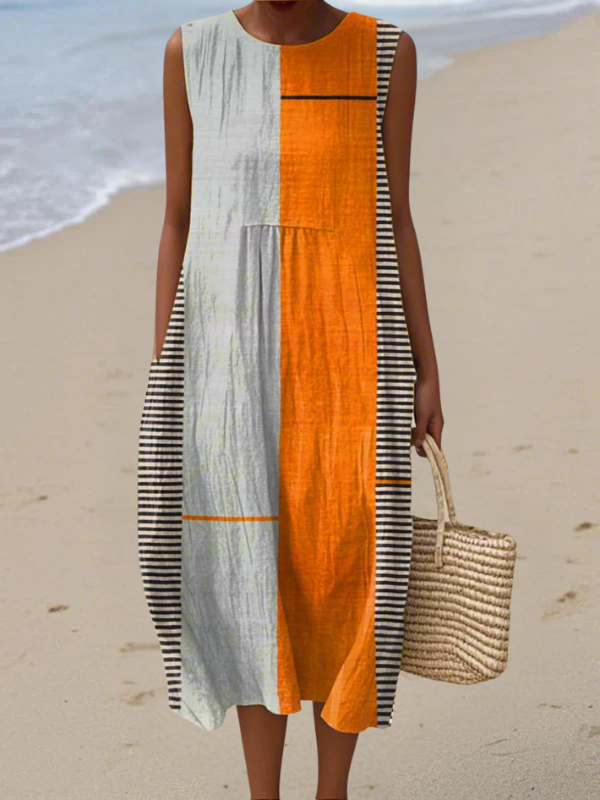 Madison | Vestido Maxi Sin Mangas de Corte Evasé y Color Block