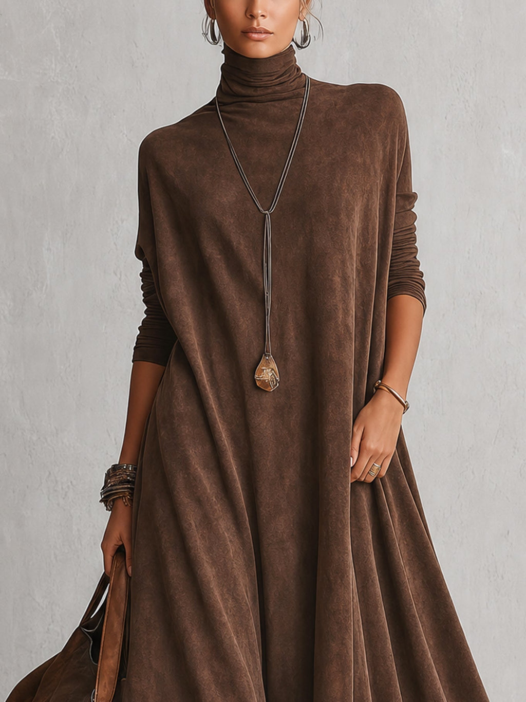 BRUNELLA | Vestido Largo Efecto Gamuza con Dobladillo de Encaje