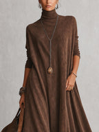 BRUNELLA | Vestido Largo Efecto Gamuza con Dobladillo de Encaje
