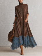 BRUNELLA vestido largo efecto gamuza café