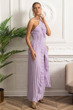 Nina | Vestido Midi Halter Plisado Lavanda