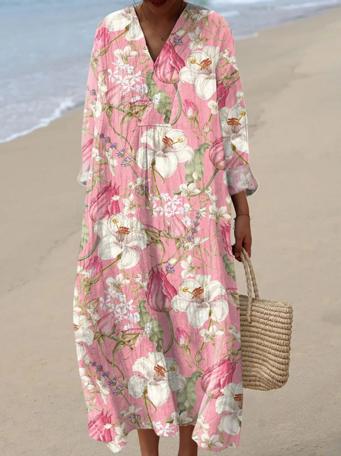 Naomi | Vestido Maxi Boho Rosa Chicle