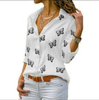 Blusa Holgada con Estampado de Mariposas Femenina