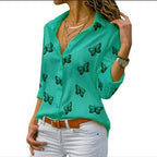 Blusa Holgada con Estampado de Mariposas Femenina