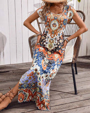Robe longue d'été imprimée à fentes