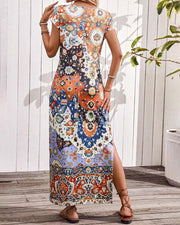 Robe longue d'été imprimée à fentes