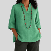 Blouse en lin pour femme à col en V décontracté