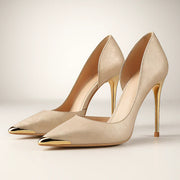 Vert Éclat™ – Talons en Satin à Bout Doré