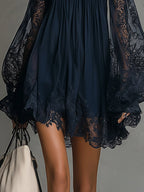 Noelia | Vestido Mini Chiffon Azul Navy
