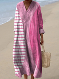 Marisol | Vestido Maxi Boho con Bloques de Color Fucsia