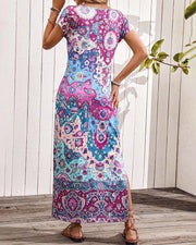 Robe longue d'été imprimée à fentes