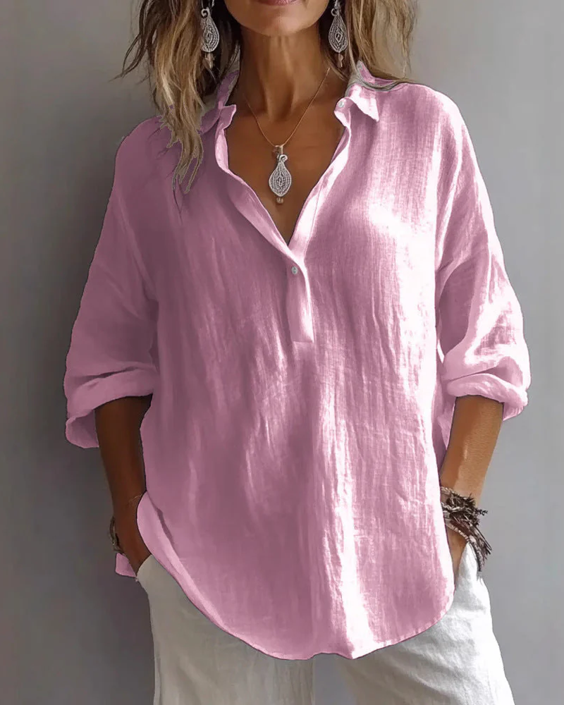 Loose Blouse with V-Neck and Adjustable Sleeves