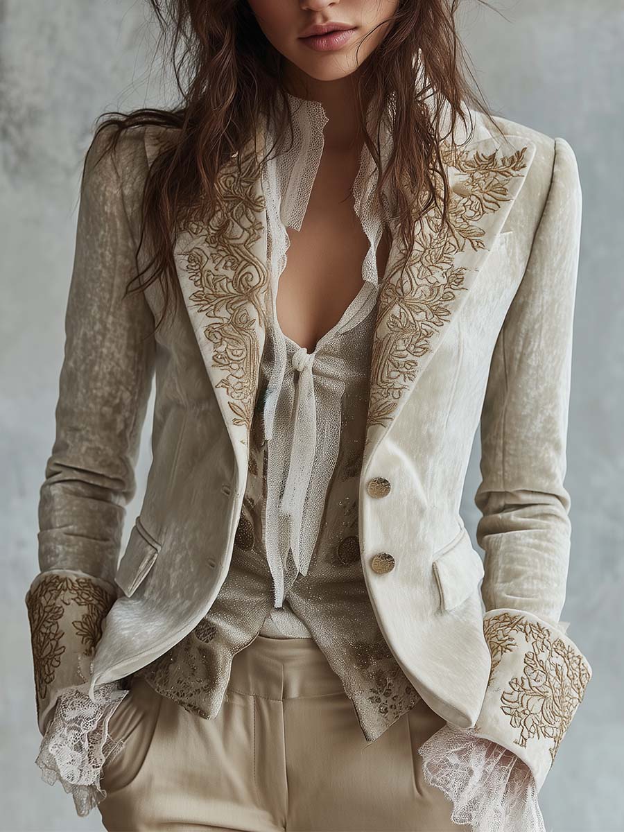 Costanza | Ivory Embroidered Suit Blazer
