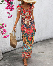 Robe longue d'été imprimée à fentes