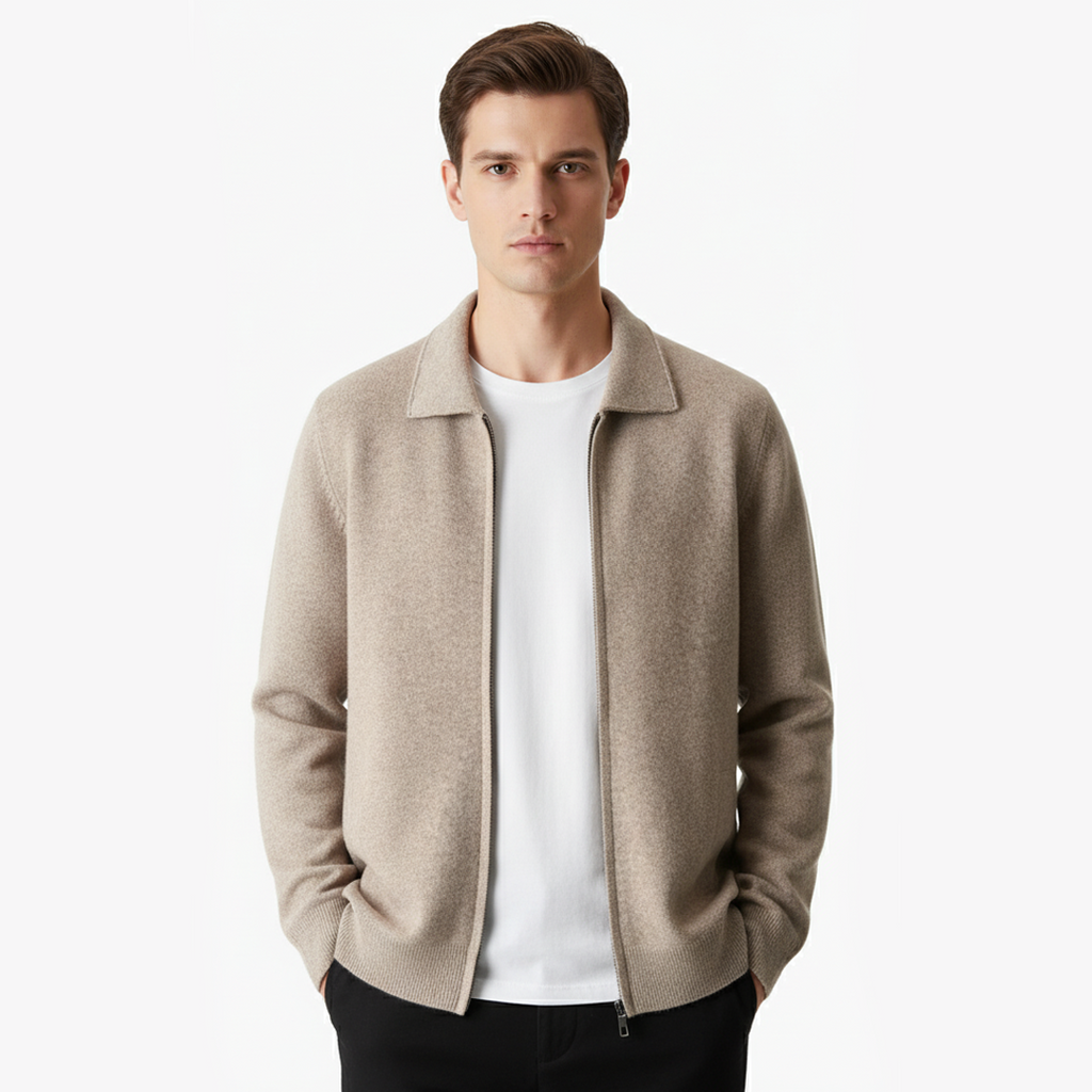 Cardigan con cremallera de lana merino extrafina tipo polo