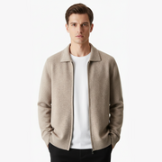 Cardigan zippé col polo en laine mérinos extrafine