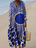 Nora | Vestido Maxi Boho con Estampado de Sol Azul Cobalto