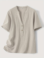 Blouse élégante à col en V et boutons en bois