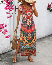 Robe longue d'été imprimée à fentes