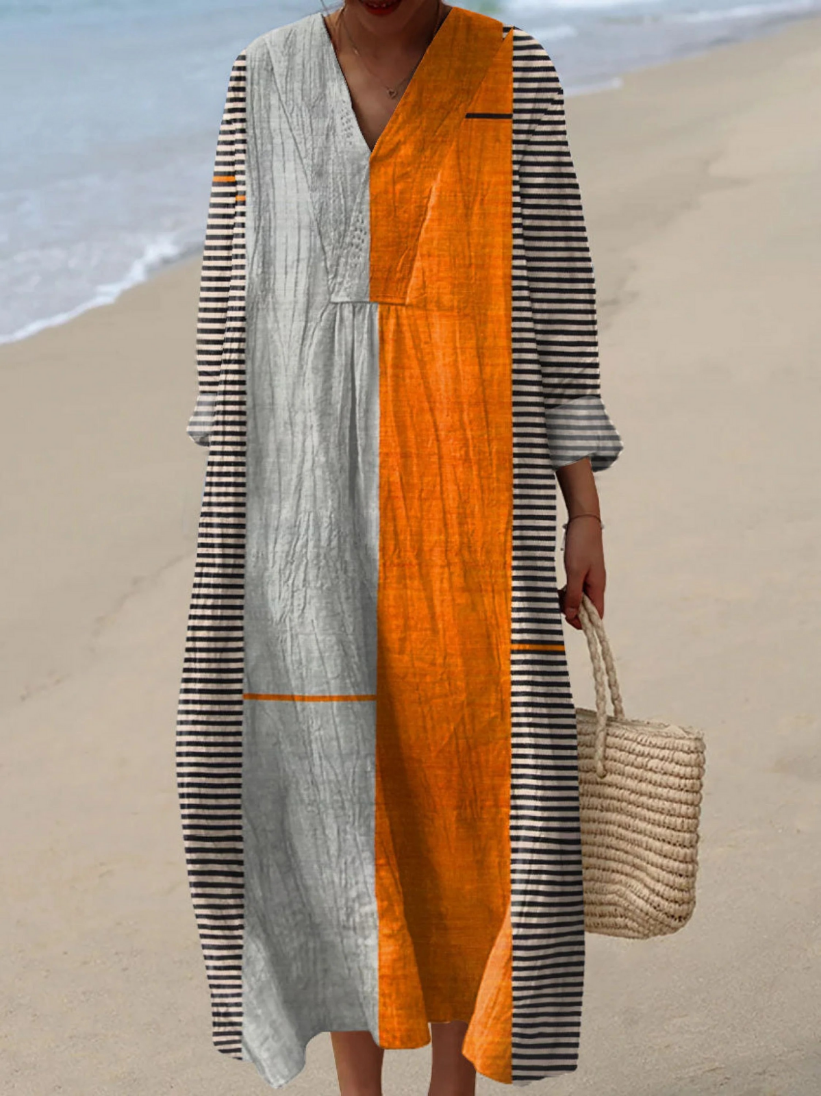Imani | Vestido Maxi Boho con Bloques de Color Centrales