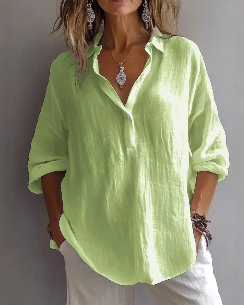 Loose Blouse with V-Neck and Adjustable Sleeves