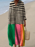 Maya | Vestido Maxi Boho con Cuerpo de Rayas