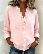 Blusa Elegante con Escote en V y Volantes Delicados