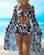 Coastal Chic | Conjunto de bikini de 3 piezas con estampado