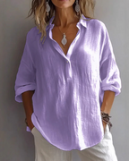 Blusa Holgada con Cuello en V y Mangas Ajustables