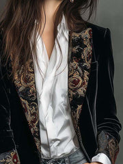 Leontina | Black Baroque Print Fitted Blazer