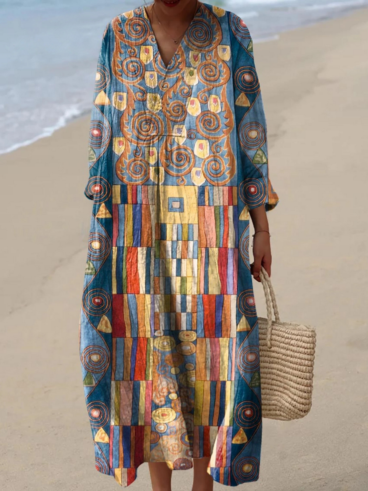 Aaliyah | Vestido Maxi Boho con Estampado Art Nouveau