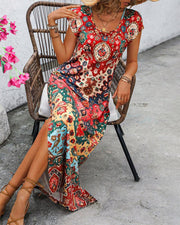 Robe longue d'été imprimée à fentes