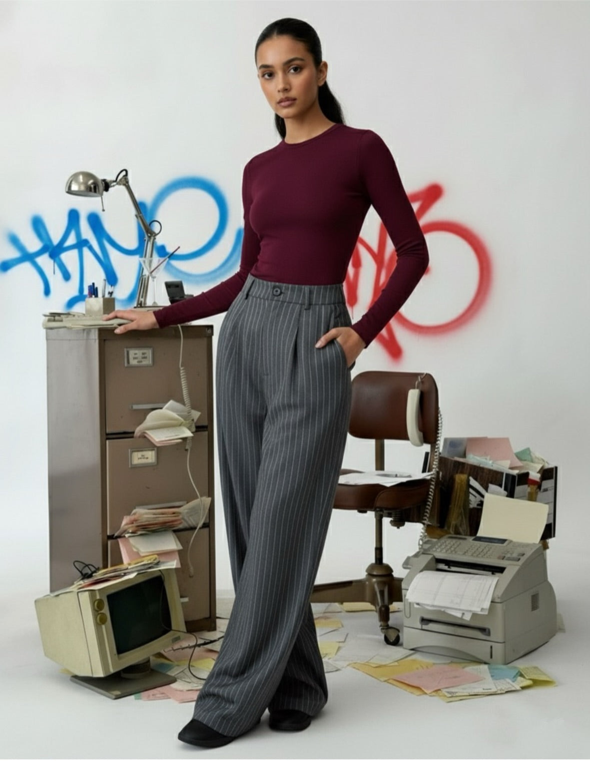 “STRIPE GREY” cotton pants