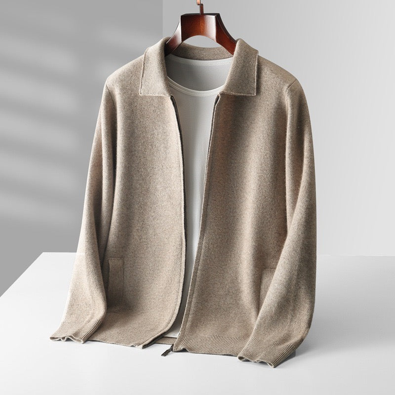 Cardigan con cremallera de lana merino extrafina tipo polo