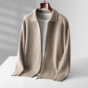 Cardigan zippé col polo en laine mérinos extrafine