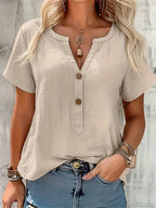 Blusa Elegante con Escote en V y Botones de Madera