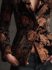 Bertilla | Black and Bronze Floral Print Suit Blazer