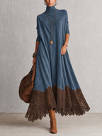 BRUNELLA vestido largo efecto gamuza azul