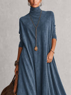 BRUNELLA | Vestido Largo Efecto Gamuza con Dobladillo de Encaje