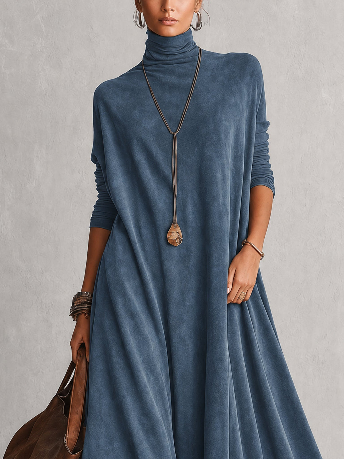BRUNELLA | Vestido Largo Efecto Gamuza con Dobladillo de Encaje