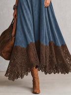 BRUNELLA | Vestido Largo Efecto Gamuza con Dobladillo de Encaje